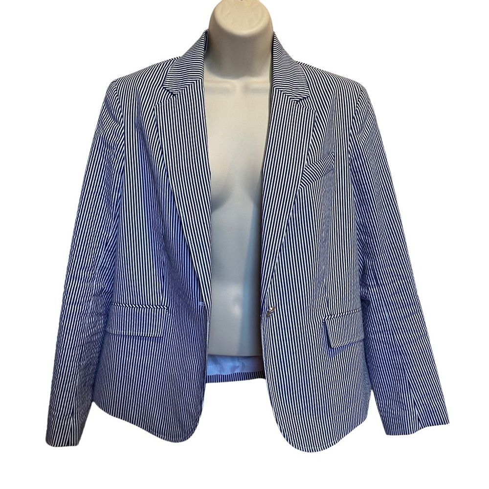 Anne Klein Lined Striped Blazer Jacket Gold Lion Buttons Sz S - Picture 2 of 14